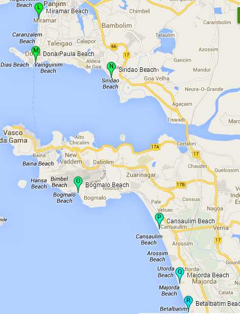 Central Goa Beaches: Map of beaches in Central Goa