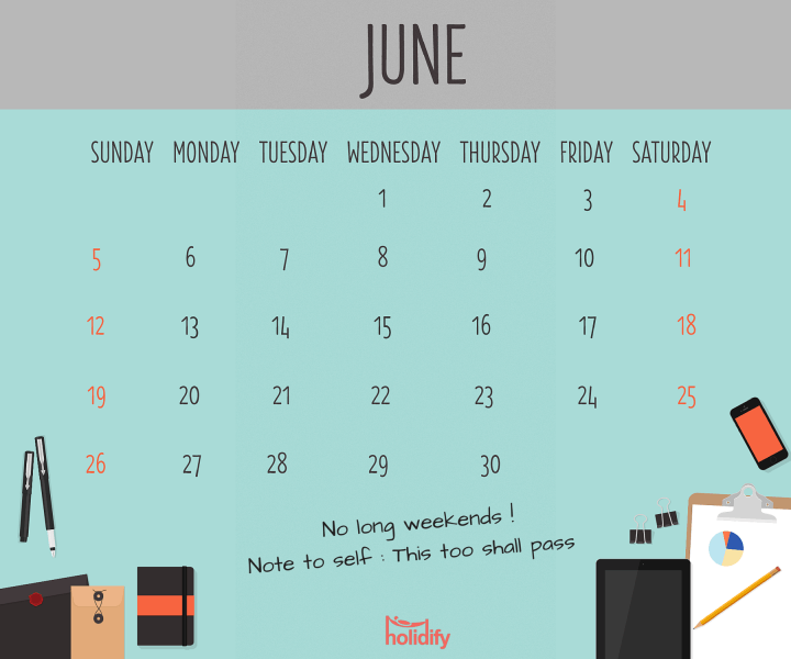 Holiday Calendar June 2016