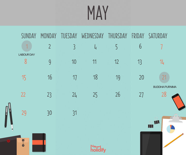 Holiday Calendar May 2016