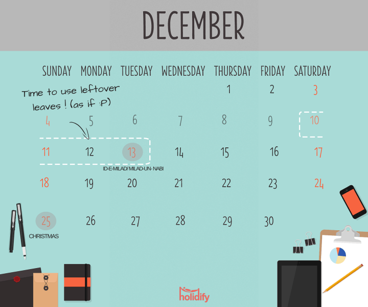Holiday Calendar December 2016