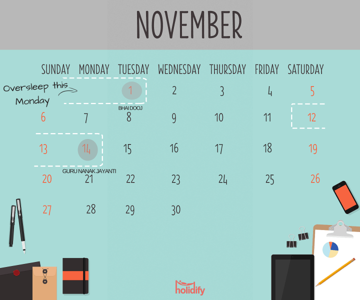 Holiday Calendar November 2016