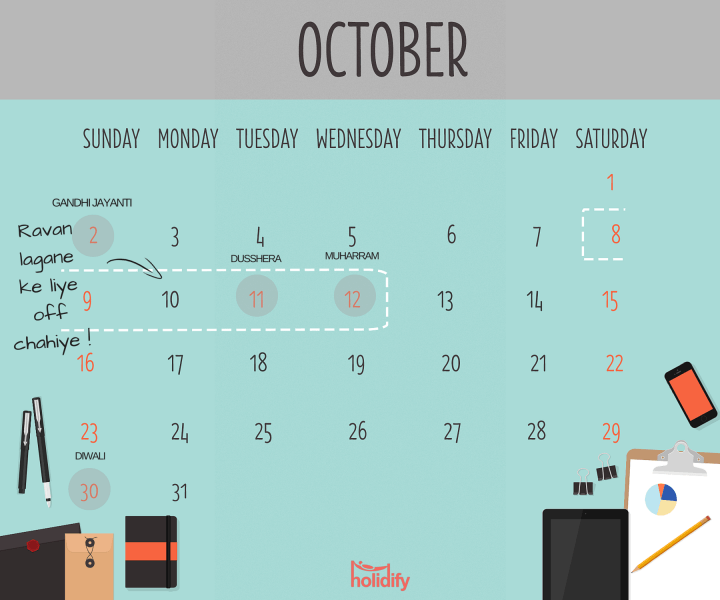 Holiday Calendar October 2016