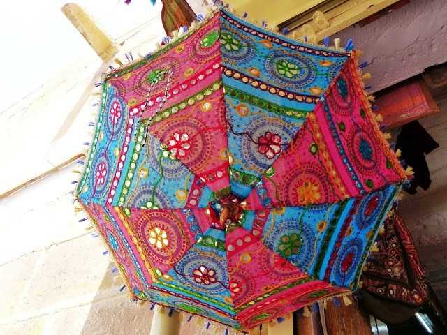 Colorful Umbrellas inside the shops in Jaisalmer Fort