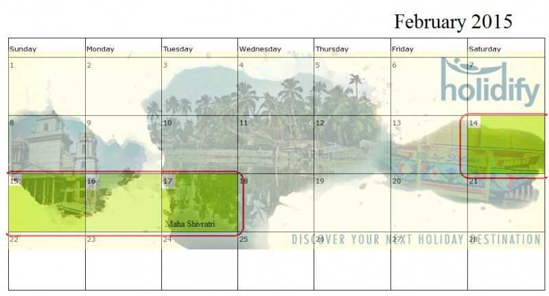 Holiday Calender 2015 India, february long weekends