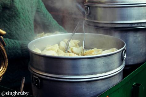 Steaming hot momos