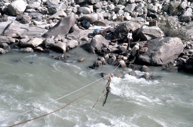 Crossing the Jadhganga near Tirpani to go up Guli Gad to attempt Chirbas. Photo by Romesh Bhattacharji