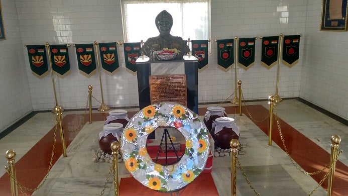 Martyr Joginder Singh's bust inside the war memorial at Tawang