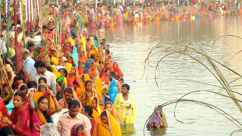 A gathering of devotees, Chhath Puja