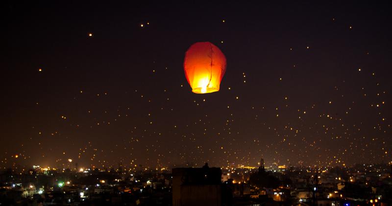 Tukkals lighting up the night sky, International Kite Festival