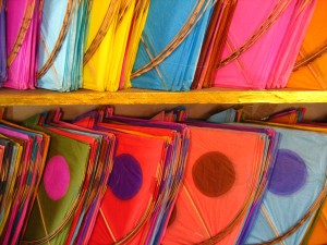Colourful kites all ready to be sold for Uttarayan