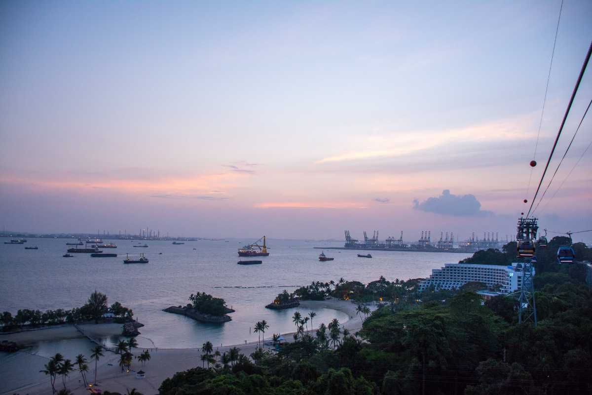 Sunset view of Sentosa Island from Singapore Cable Car