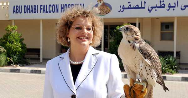 Photograph with the falcons at Abu Dhabi Falcon Hospital