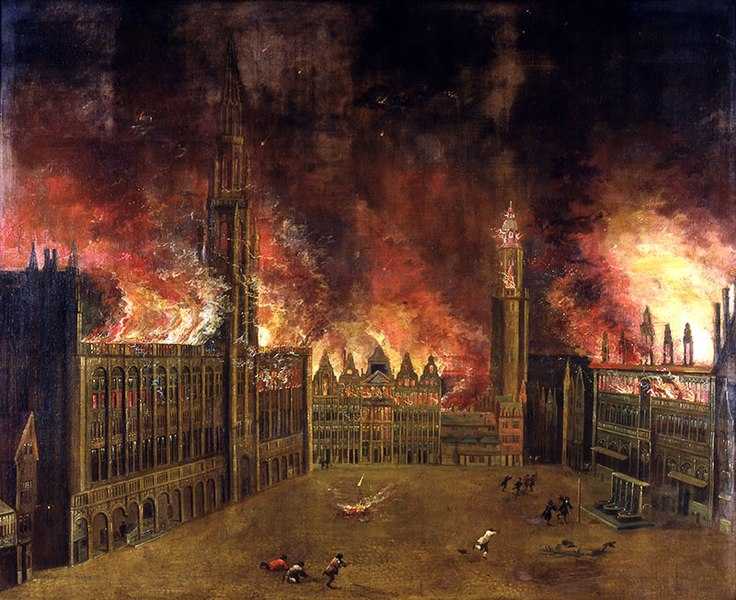 bombardment of grand place in 1695, city museum brussels, highlights