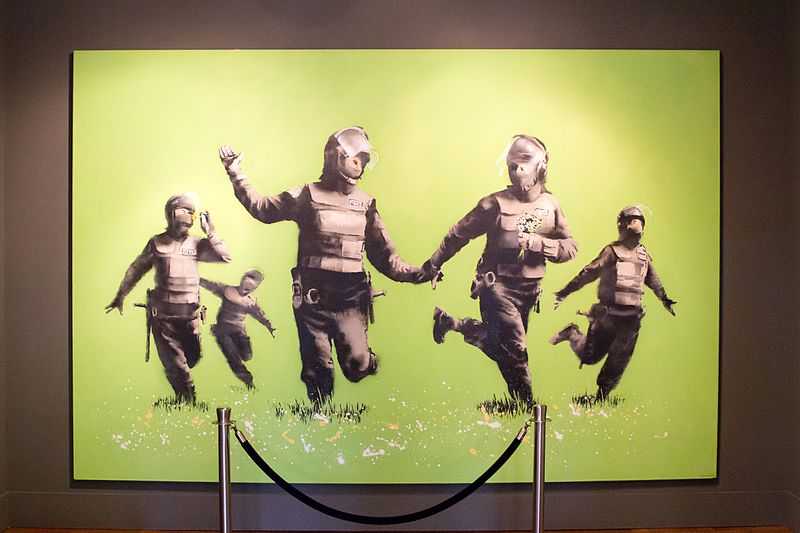 Bansky’s iconic piece ‘Battle of the Beanfield’ at the Moco Museum, Amsterdam