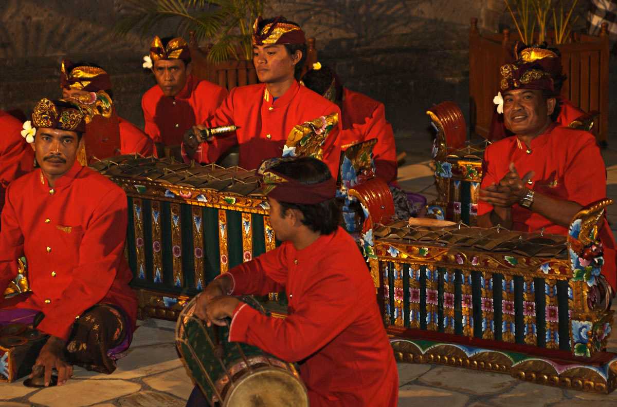 Balinese Musicians performing the Traditional Music Gamelan