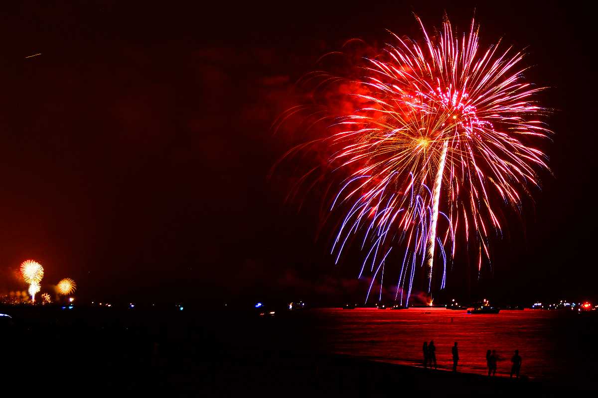 Fireworks at a beach on New Year's Eve