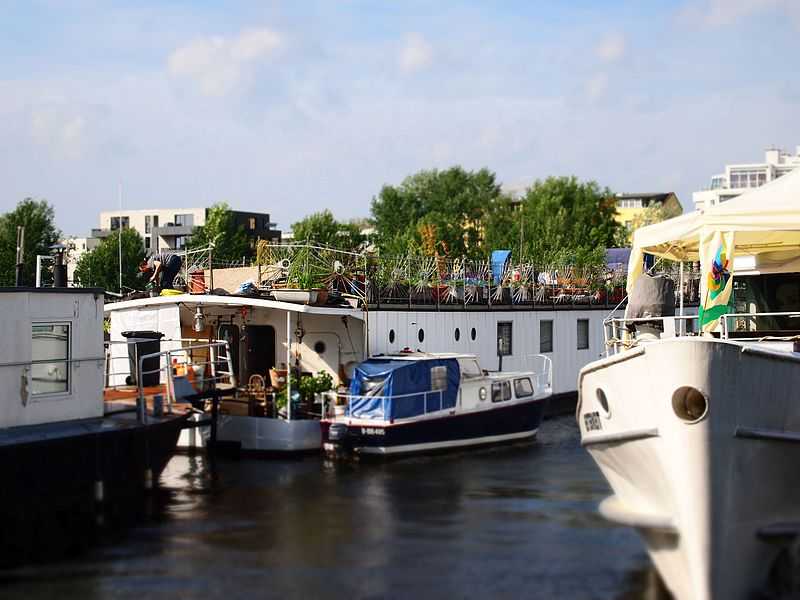 Boats available to hire in River Spree at Treptower park, Berlin