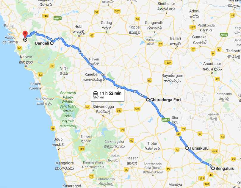 Bangalore to Goa Route 1