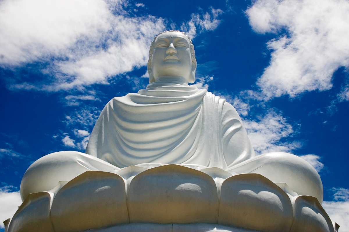 White Buddha Statue in Long Son Pagoda Temple, Religion in Vietnam