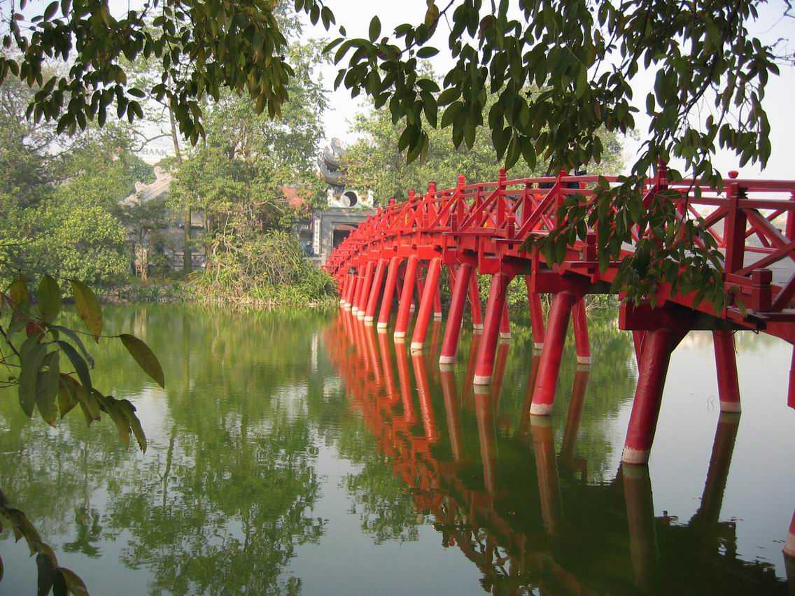 Cau The Huc, the Red Bridge in Hanoi Vietnam
