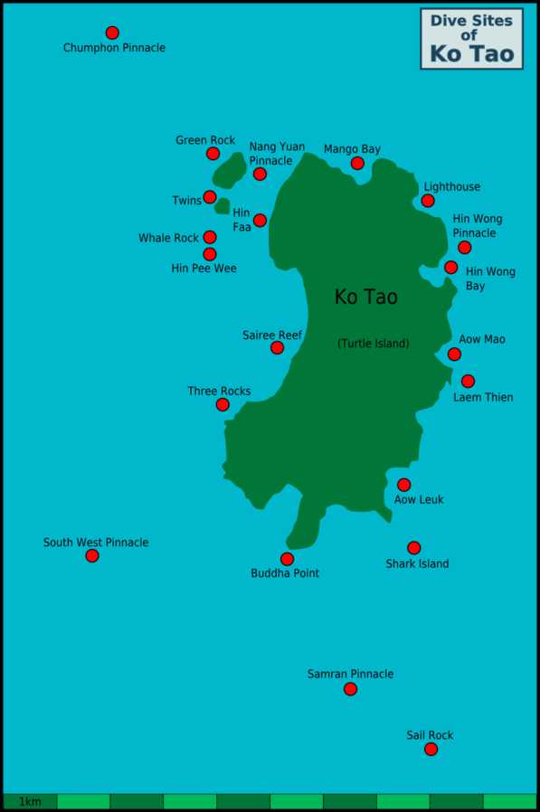 Map of dive sites Koh Tao, Dive Sites Near Koh Tao