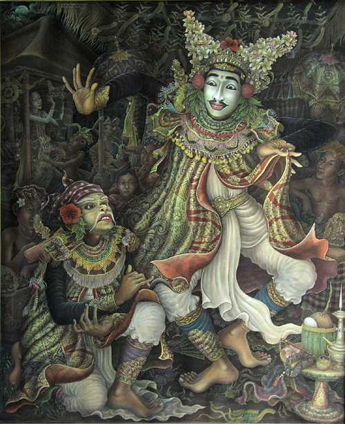 Painting in Bali describing the Cultural Mask Dancer