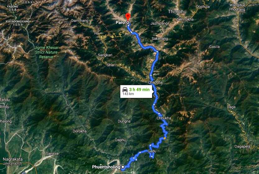 Phuentsholing to paro route