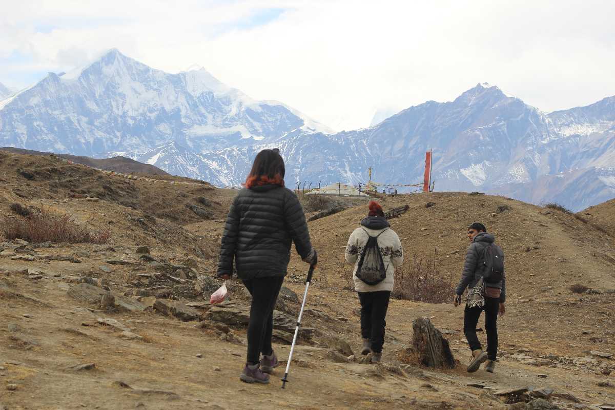 People trekking at Mustang