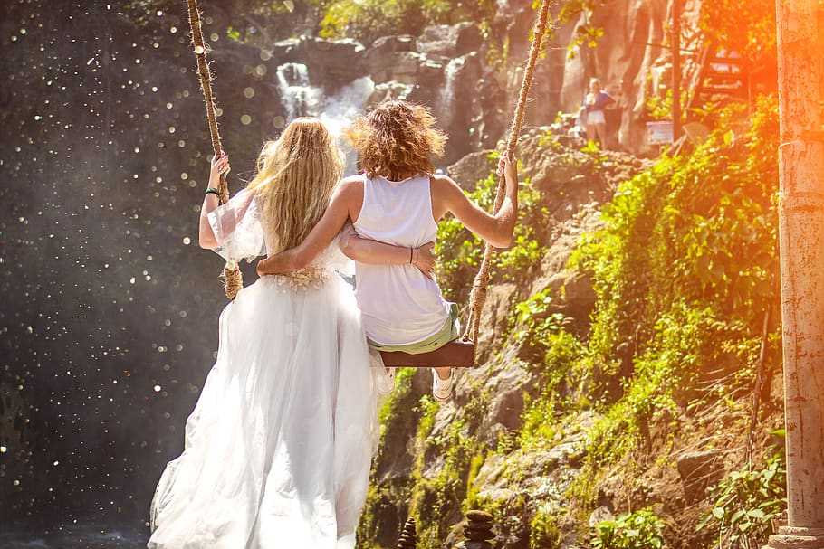 Couple at a waterfall