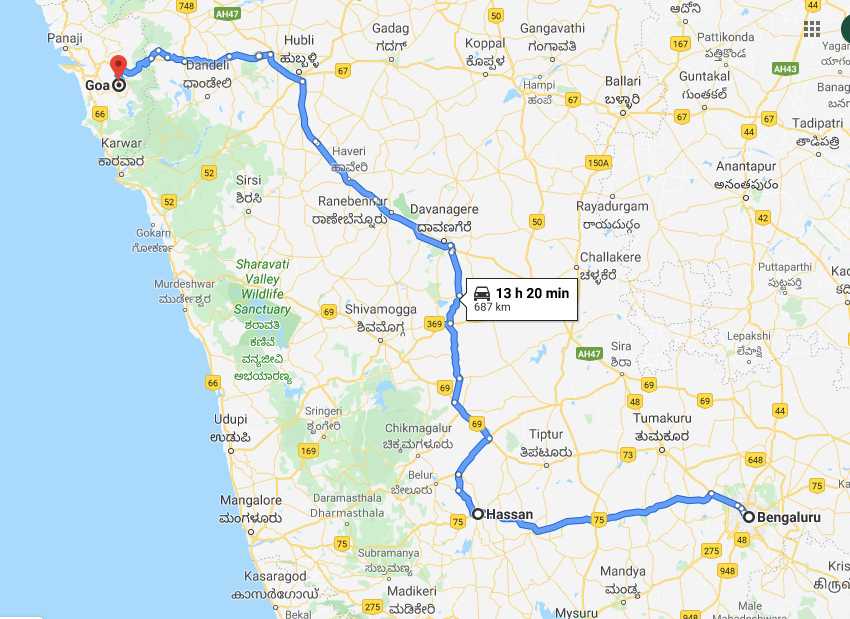 Bangalore to Goa Route 3