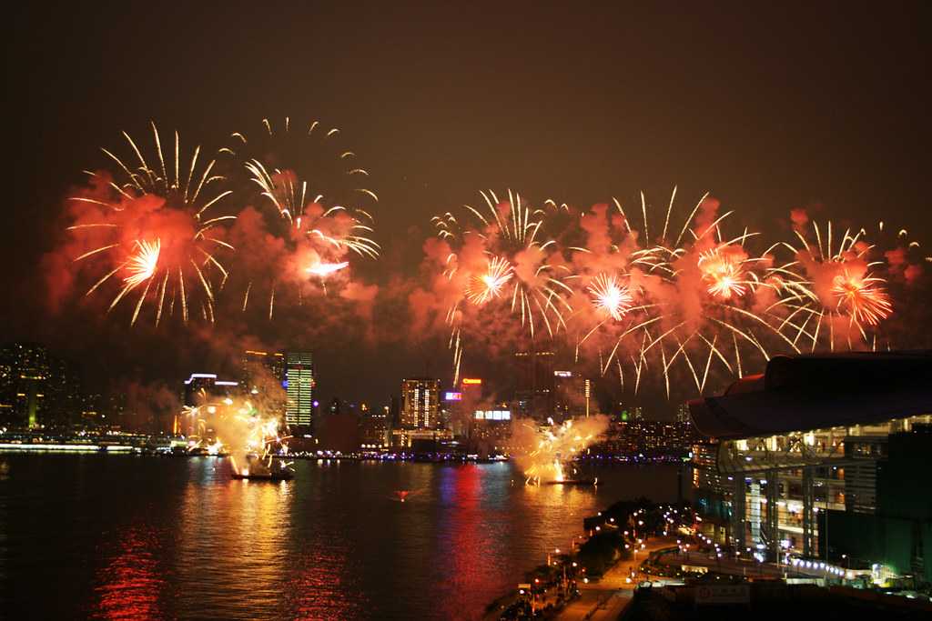 Firework Show at the Victoria Harbour, Chinese New Year in Hong Kong