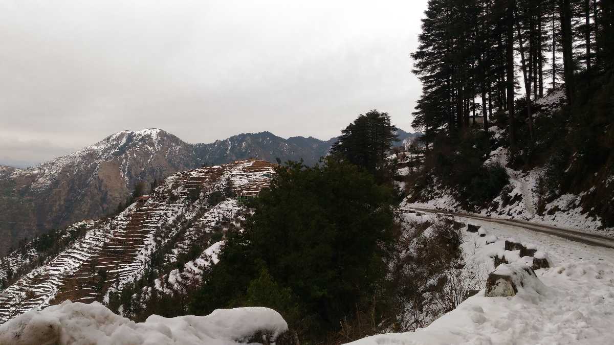 Snow covered Mussoorie Mountains