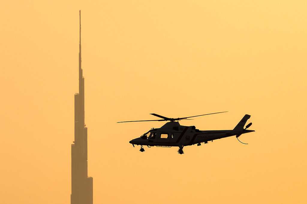 Helicopter near Burj Khalifa Dubai